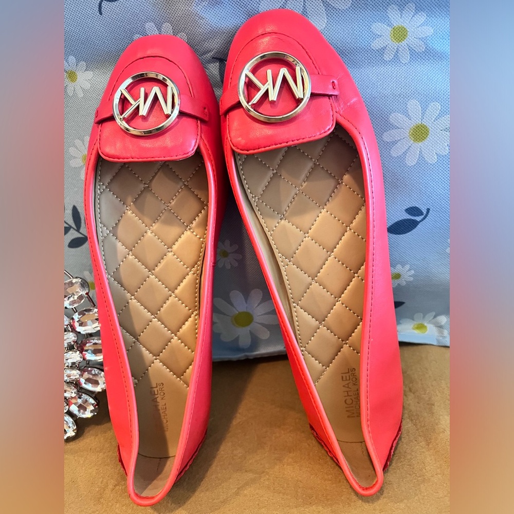 Michael Kors Womens Red Leather Almond Toe Slip On Ballet Flats Size 9.5M